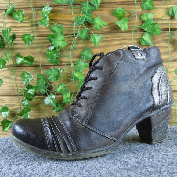 Remonte Women's 39 Brown Ankle Boots Lace-Up Zip Metallic Heel Casual - Picture 1 of 7